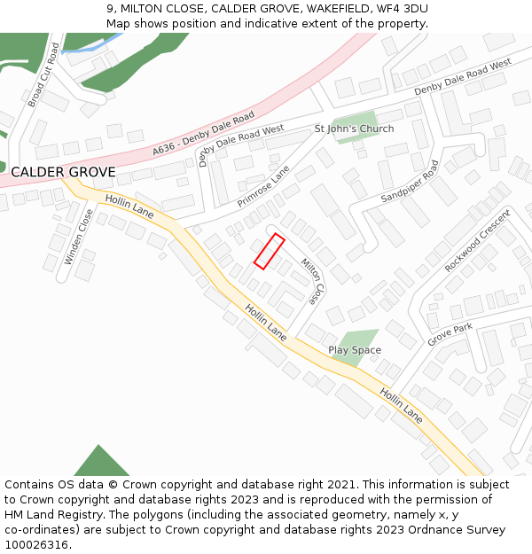 9, MILTON CLOSE, CALDER GROVE, WAKEFIELD, WF4 3DU: Location map and indicative extent of plot