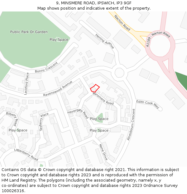 9, MINSMERE ROAD, IPSWICH, IP3 9GF: Location map and indicative extent of plot