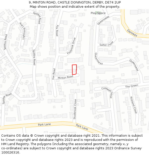 9, MINTON ROAD, CASTLE DONINGTON, DERBY, DE74 2UP: Location map and indicative extent of plot