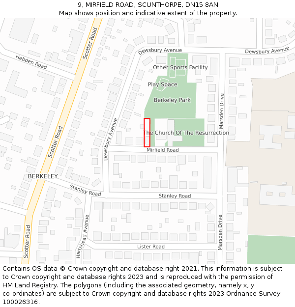 9, MIRFIELD ROAD, SCUNTHORPE, DN15 8AN: Location map and indicative extent of plot