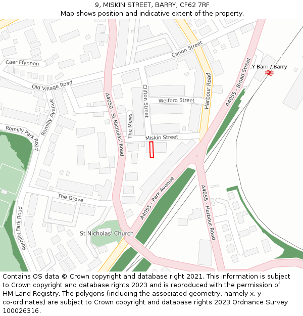 9, MISKIN STREET, BARRY, CF62 7RF: Location map and indicative extent of plot