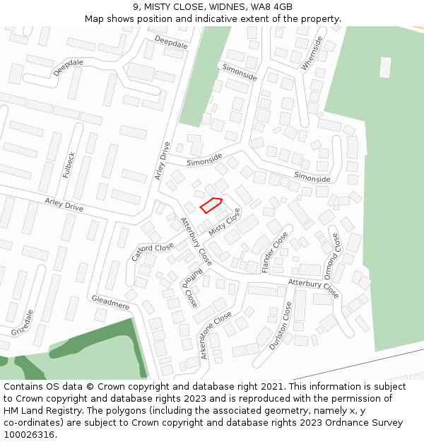 9, MISTY CLOSE, WIDNES, WA8 4GB: Location map and indicative extent of plot