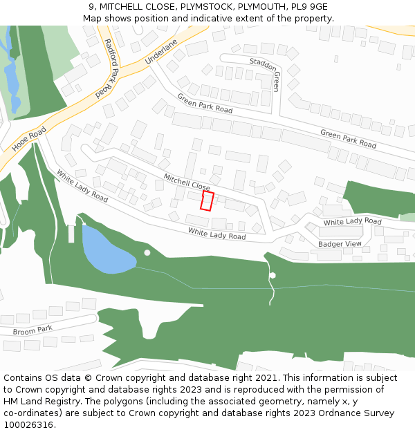 9, MITCHELL CLOSE, PLYMSTOCK, PLYMOUTH, PL9 9GE: Location map and indicative extent of plot