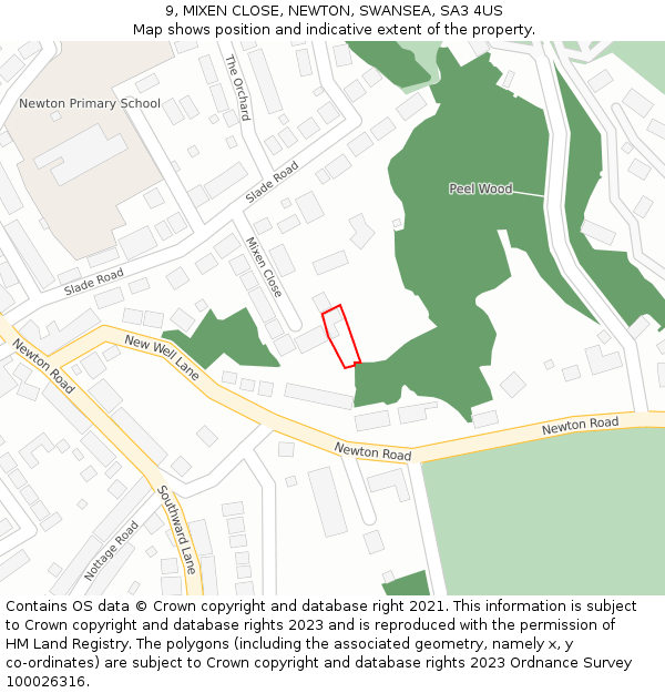 9, MIXEN CLOSE, NEWTON, SWANSEA, SA3 4US: Location map and indicative extent of plot