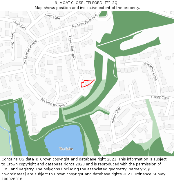 9, MOAT CLOSE, TELFORD, TF1 3QL: Location map and indicative extent of plot