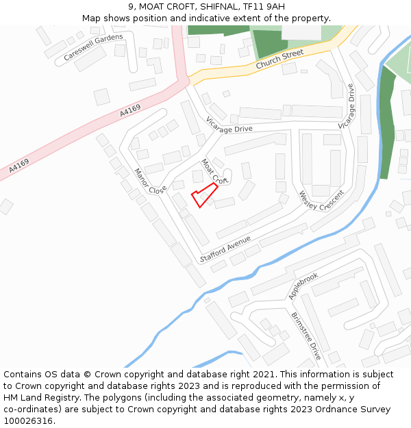 9, MOAT CROFT, SHIFNAL, TF11 9AH: Location map and indicative extent of plot