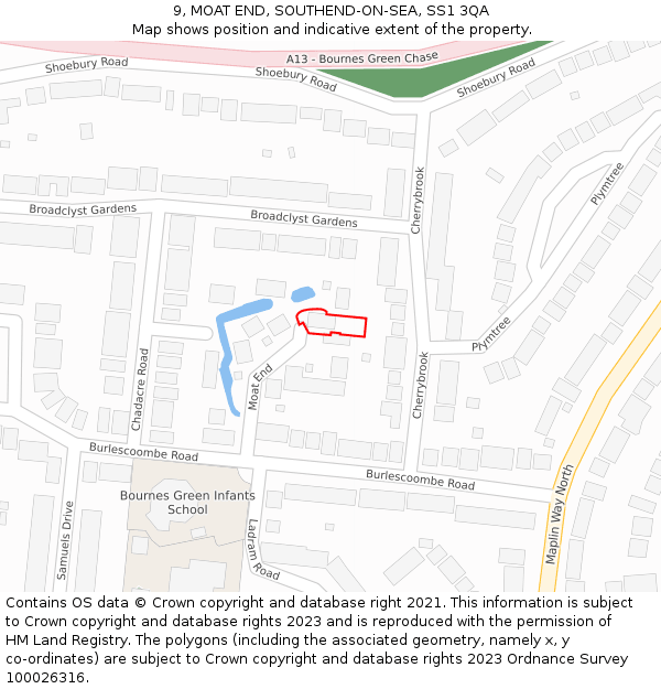 9, MOAT END, SOUTHEND-ON-SEA, SS1 3QA: Location map and indicative extent of plot