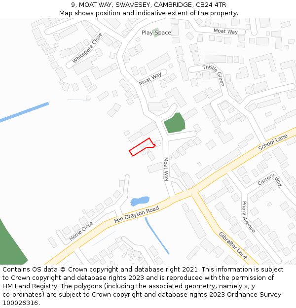 9, MOAT WAY, SWAVESEY, CAMBRIDGE, CB24 4TR: Location map and indicative extent of plot