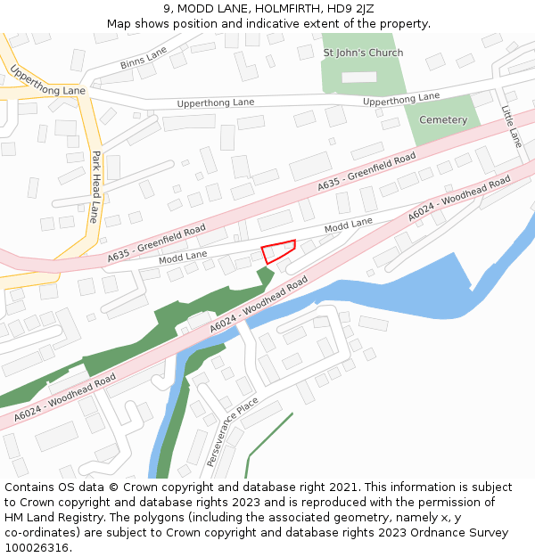9, MODD LANE, HOLMFIRTH, HD9 2JZ: Location map and indicative extent of plot