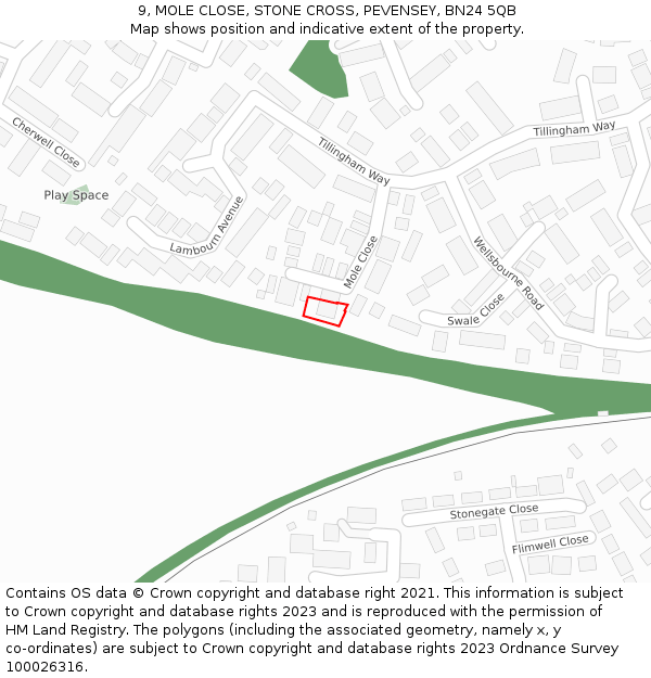 9, MOLE CLOSE, STONE CROSS, PEVENSEY, BN24 5QB: Location map and indicative extent of plot