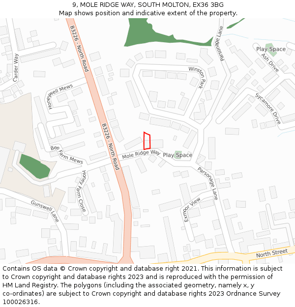 9, MOLE RIDGE WAY, SOUTH MOLTON, EX36 3BG: Location map and indicative extent of plot