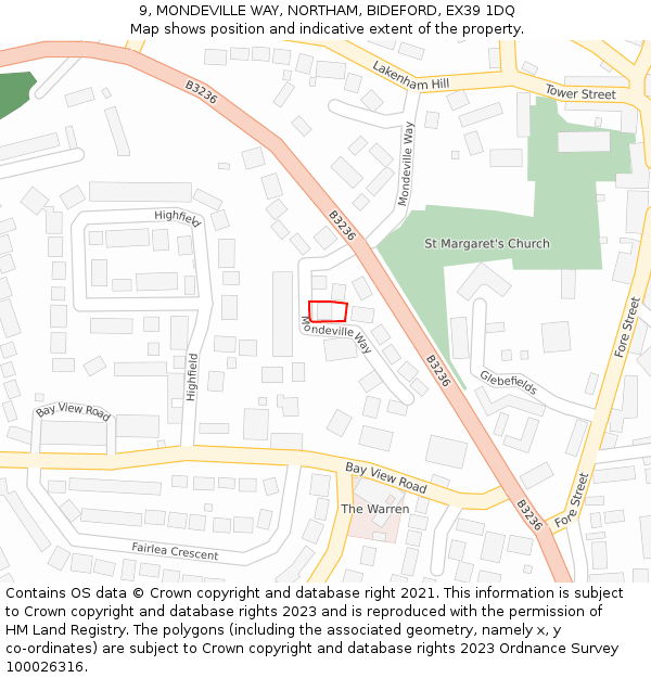 9, MONDEVILLE WAY, NORTHAM, BIDEFORD, EX39 1DQ: Location map and indicative extent of plot