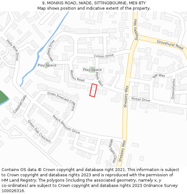 9, MONINS ROAD, IWADE, SITTINGBOURNE, ME9 8TY: Location map and indicative extent of plot