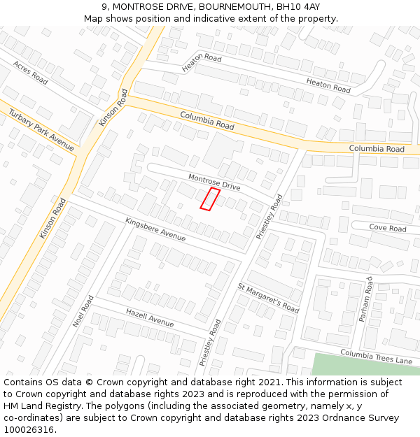 9, MONTROSE DRIVE, BOURNEMOUTH, BH10 4AY: Location map and indicative extent of plot