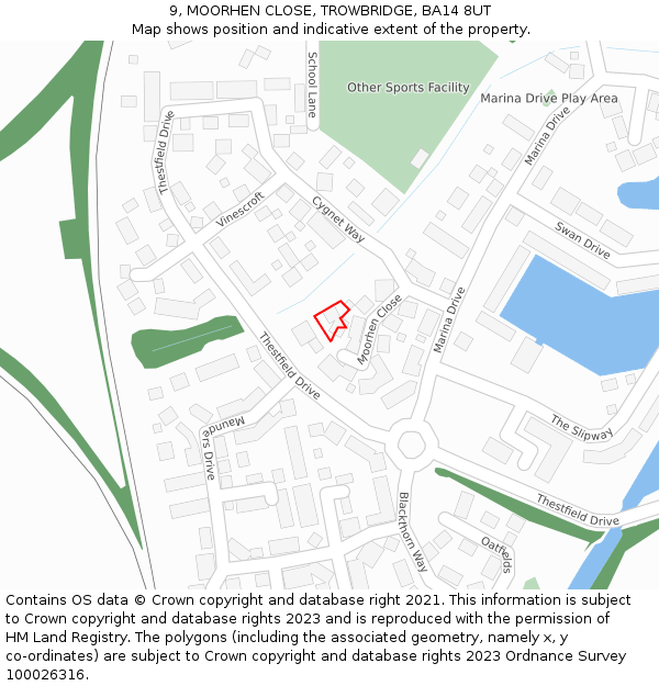 9, MOORHEN CLOSE, TROWBRIDGE, BA14 8UT: Location map and indicative extent of plot