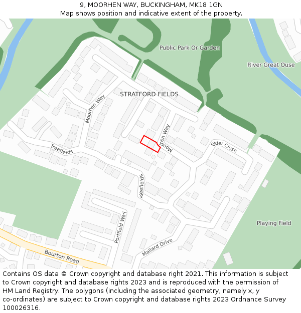 9, MOORHEN WAY, BUCKINGHAM, MK18 1GN: Location map and indicative extent of plot