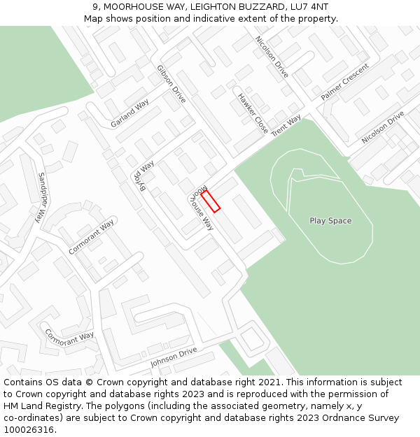 9, MOORHOUSE WAY, LEIGHTON BUZZARD, LU7 4NT: Location map and indicative extent of plot