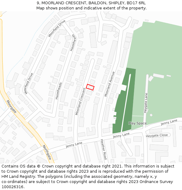 9, MOORLAND CRESCENT, BAILDON, SHIPLEY, BD17 6RL: Location map and indicative extent of plot