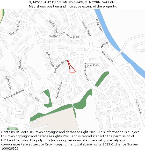 9, MOORLAND DRIVE, MURDISHAW, RUNCORN, WA7 6HL: Location map and indicative extent of plot