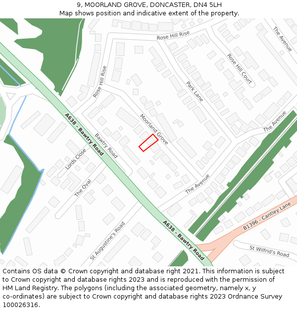 9, MOORLAND GROVE, DONCASTER, DN4 5LH: Location map and indicative extent of plot