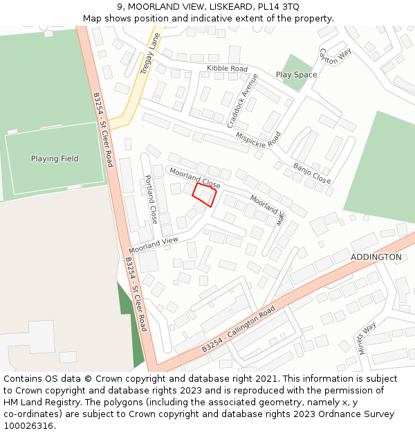 9, MOORLAND VIEW, LISKEARD, PL14 3TQ: Location map and indicative extent of plot