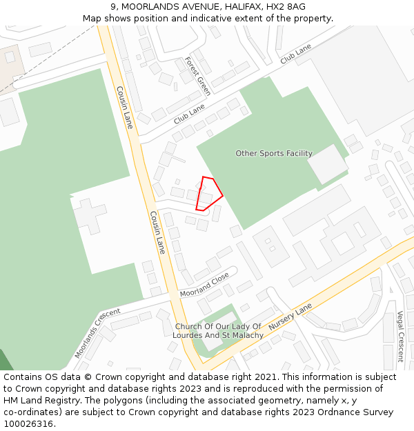 9, MOORLANDS AVENUE, HALIFAX, HX2 8AG: Location map and indicative extent of plot