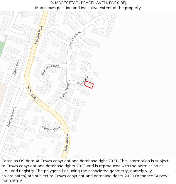 9, MORESTEAD, PEACEHAVEN, BN10 8EJ: Location map and indicative extent of plot