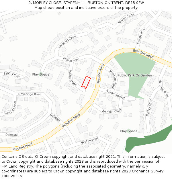 9, MORLEY CLOSE, STAPENHILL, BURTON-ON-TRENT, DE15 9EW: Location map and indicative extent of plot