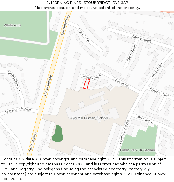 9, MORNING PINES, STOURBRIDGE, DY8 3AR: Location map and indicative extent of plot