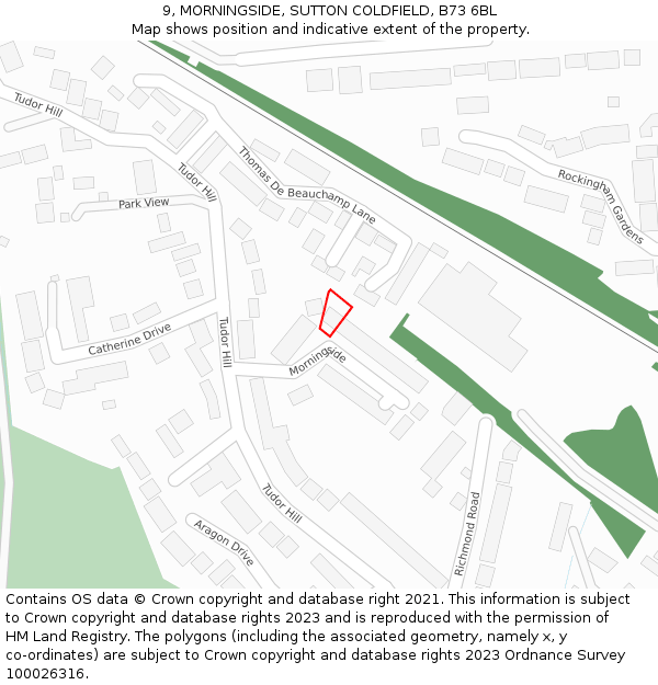 9, MORNINGSIDE, SUTTON COLDFIELD, B73 6BL: Location map and indicative extent of plot