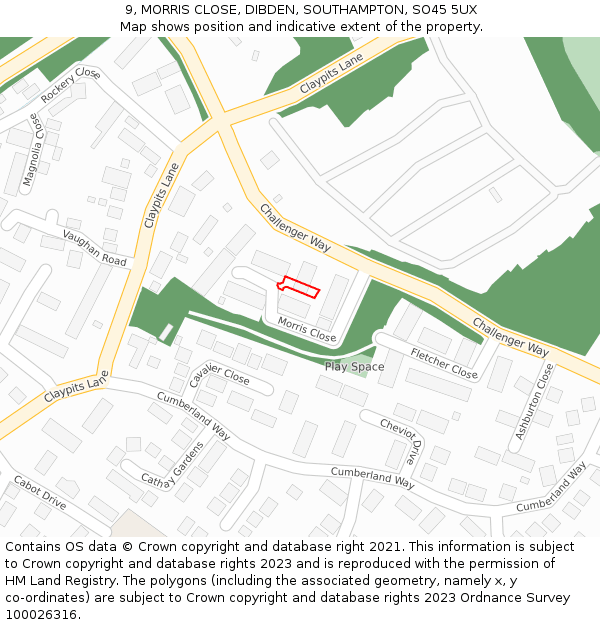 9, MORRIS CLOSE, DIBDEN, SOUTHAMPTON, SO45 5UX: Location map and indicative extent of plot