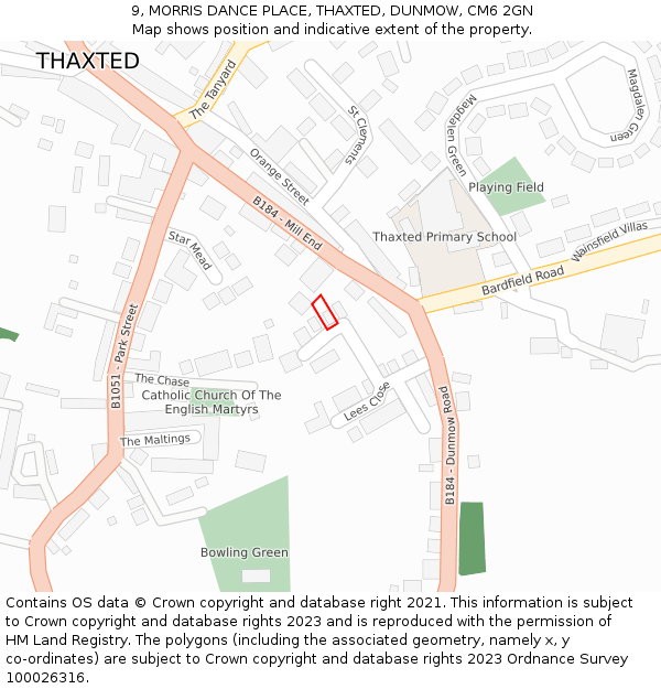 9, MORRIS DANCE PLACE, THAXTED, DUNMOW, CM6 2GN: Location map and indicative extent of plot