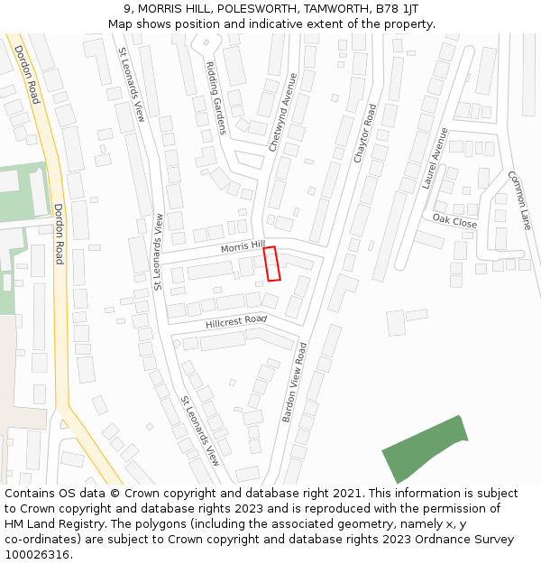 9, MORRIS HILL, POLESWORTH, TAMWORTH, B78 1JT: Location map and indicative extent of plot
