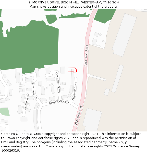 9, MORTIMER DRIVE, BIGGIN HILL, WESTERHAM, TN16 3GH: Location map and indicative extent of plot