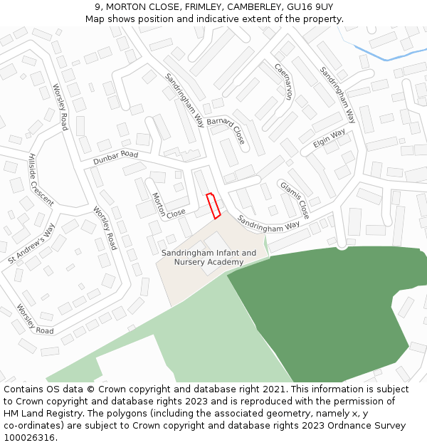 9, MORTON CLOSE, FRIMLEY, CAMBERLEY, GU16 9UY: Location map and indicative extent of plot