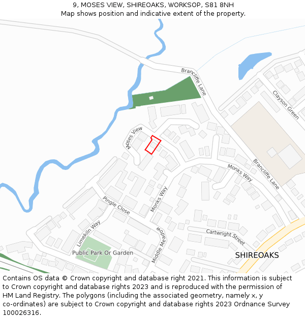 9, MOSES VIEW, SHIREOAKS, WORKSOP, S81 8NH: Location map and indicative extent of plot