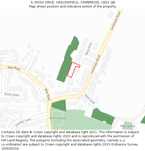 9, MOSS DRIVE, HASLINGFIELD, CAMBRIDGE, CB23 1JB: Location map and indicative extent of plot