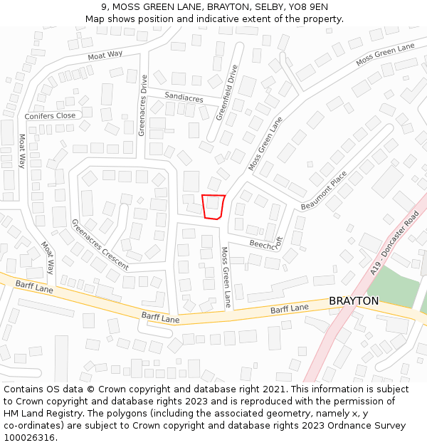 9, MOSS GREEN LANE, BRAYTON, SELBY, YO8 9EN: Location map and indicative extent of plot