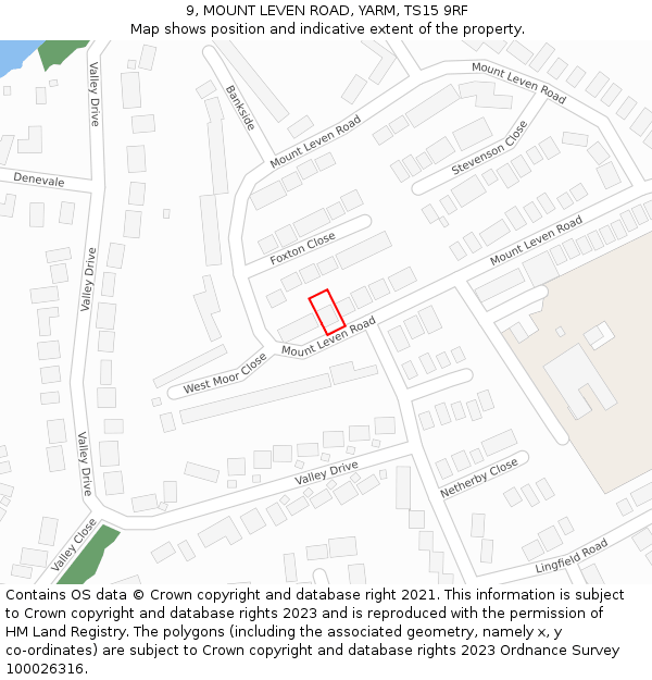 9, MOUNT LEVEN ROAD, YARM, TS15 9RF: Location map and indicative extent of plot