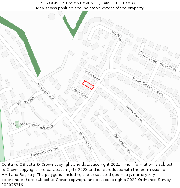 9, MOUNT PLEASANT AVENUE, EXMOUTH, EX8 4QD: Location map and indicative extent of plot