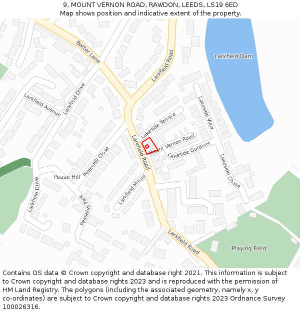 9, MOUNT VERNON ROAD, RAWDON, LEEDS, LS19 6ED: Location map and indicative extent of plot