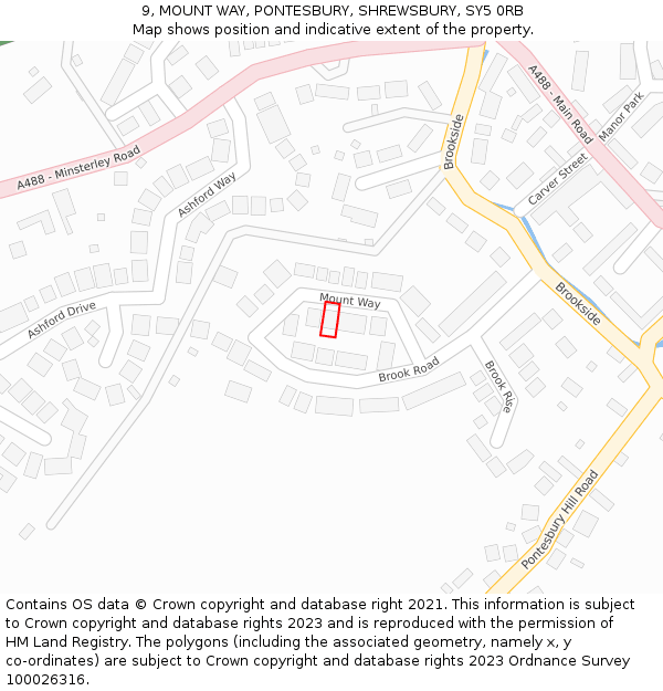 9, MOUNT WAY, PONTESBURY, SHREWSBURY, SY5 0RB: Location map and indicative extent of plot