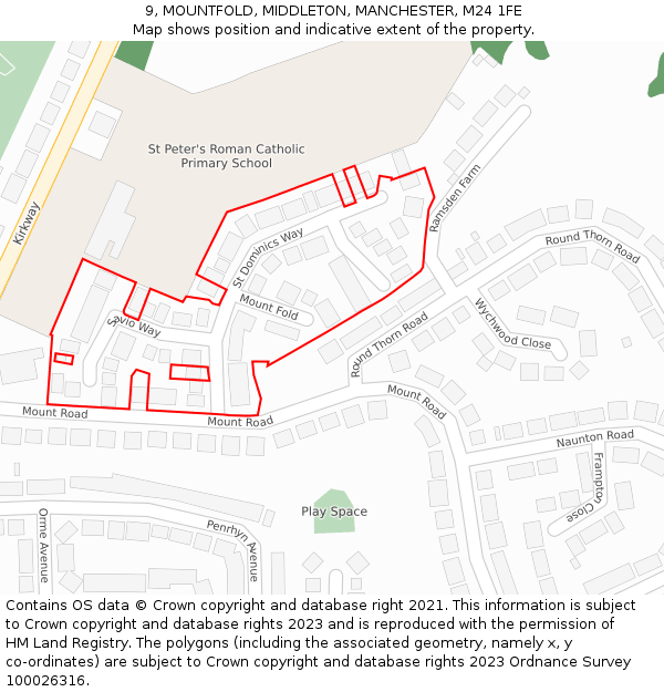 9, MOUNTFOLD, MIDDLETON, MANCHESTER, M24 1FE: Location map and indicative extent of plot