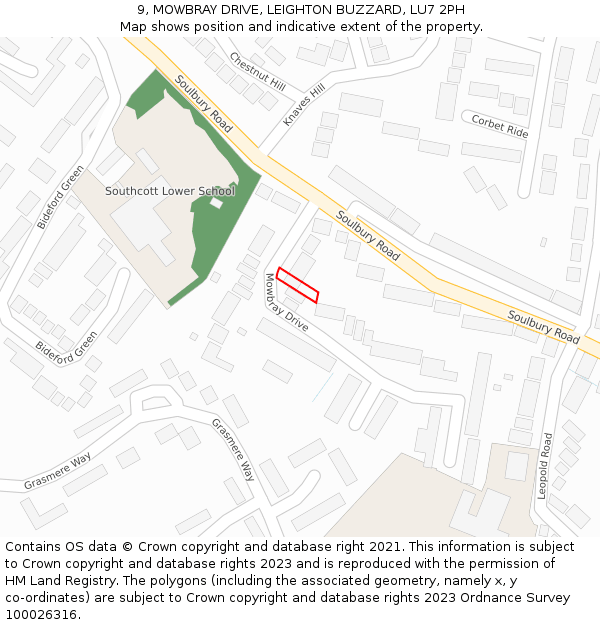 9, MOWBRAY DRIVE, LEIGHTON BUZZARD, LU7 2PH: Location map and indicative extent of plot