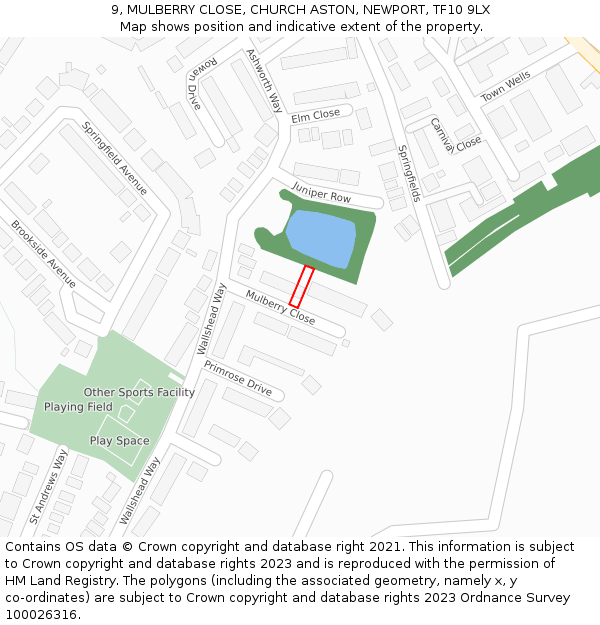 9, MULBERRY CLOSE, CHURCH ASTON, NEWPORT, TF10 9LX: Location map and indicative extent of plot