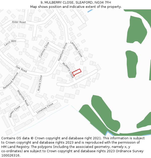 9, MULBERRY CLOSE, SLEAFORD, NG34 7FH: Location map and indicative extent of plot