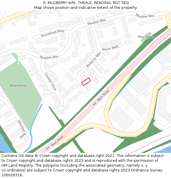 9, MULBERRY WAY, THEALE, READING, RG7 5EQ: Location map and indicative extent of plot