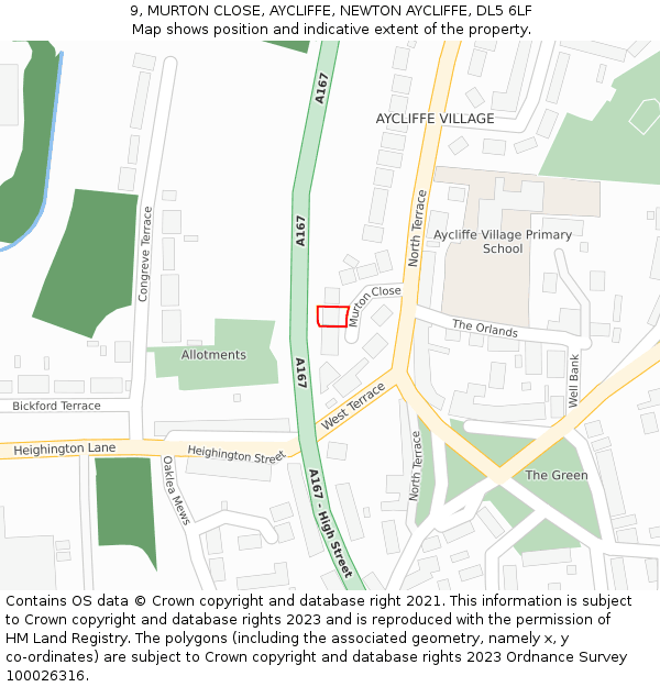 9, MURTON CLOSE, AYCLIFFE, NEWTON AYCLIFFE, DL5 6LF: Location map and indicative extent of plot