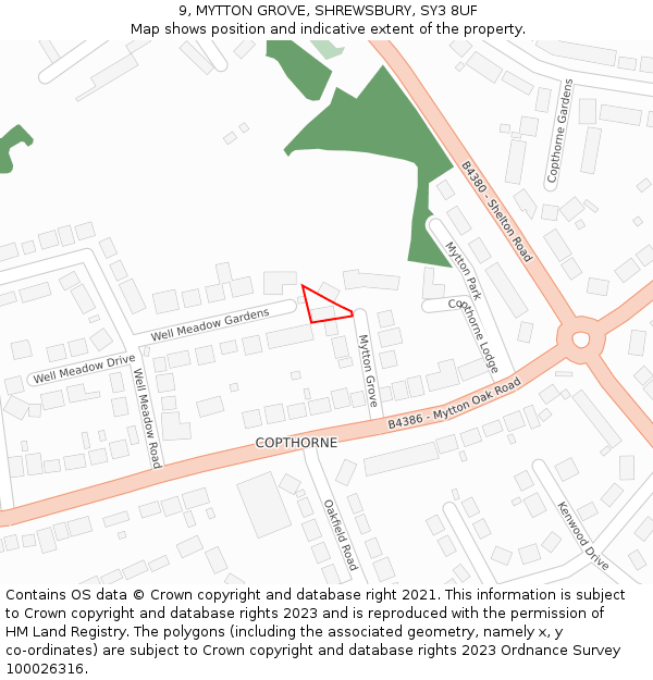 9, MYTTON GROVE, SHREWSBURY, SY3 8UF: Location map and indicative extent of plot