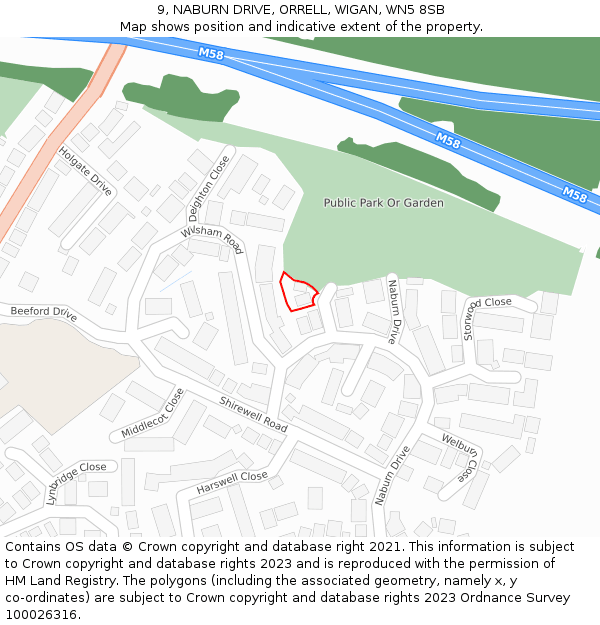 9, NABURN DRIVE, ORRELL, WIGAN, WN5 8SB: Location map and indicative extent of plot